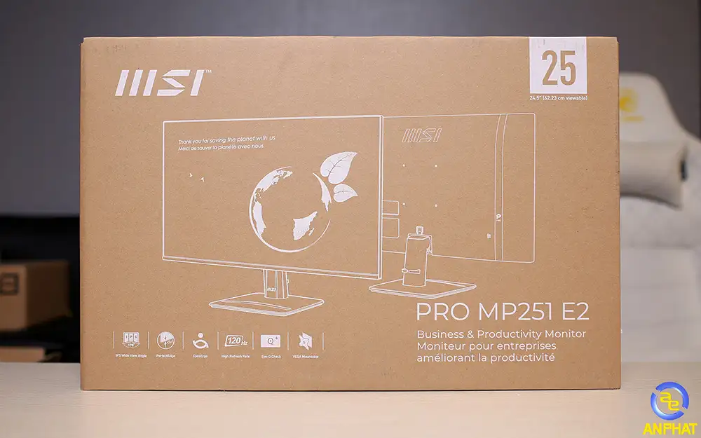 Màn Hình MSI PRO MP251 E2 (24.5 inch - FHD - IPS - 120Hz - 1ms - Speaker - EyesErgo) 21 Giải pháp đóng gói bền vững, lắp đặt dễ dàng