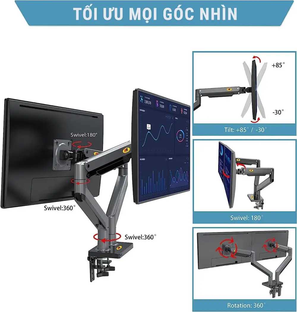Giá Đỡ 2 Màn Hình NORTH BAYOU G35 (22-32 INCH) 2 Giá Đỡ 2 Màn Hình NORTH BAYOU G35 (22-32 INCH) - Ảnh 2