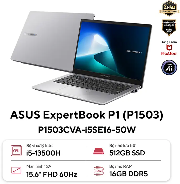Laptop ASUS ExpertBook P1503CVA-i516-50W (Intel Core i5-13420H | Intel UHD | 16GB | 512GB | 15.6 inch FHD Win 11 | Xám) 1 Laptop ASUS ExpertBook P1503CVA-i516-50W (Intel Core i5-13420H | Intel UHD | 16GB | 512GB | 15.6 inch FHD Win 11 | Xám)