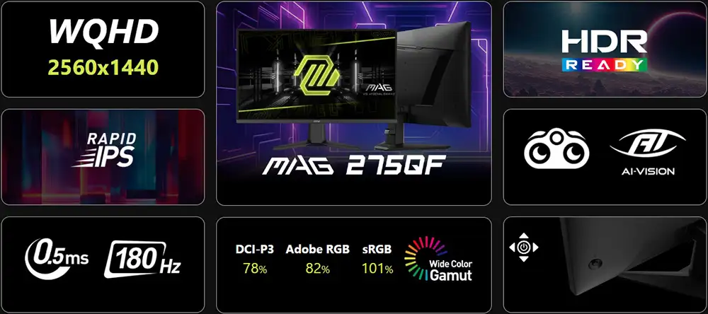 Màn Hình Gaming MSI MAG 275QF (27.0 inch - 2K - IPS - 180Hz - 0.5ms) 4 Màn Hình Gaming MSI MAG 275QF (27.0 inch - 2K - IPS - 180Hz - 0.5ms) - Ảnh 4