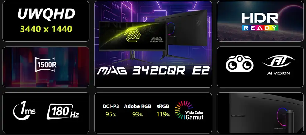 Màn Hình Gaming MSI MAG342CQR E2 (34 inch - VA - UWQHD - 180Hz - 1ms - Cong) 3 Màn Hình Gaming MSI MAG342CQR E2 (34 inch - VA - UWQHD - 180Hz - 1ms - Cong) - Ảnh 3
