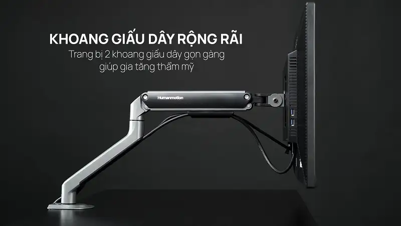 Giá Đỡ 2 Màn Hình Human Motion T6 Pro DUAL (17- 32 inch) Màu Đen Xám 4 T6 Pro - Dual Sở hữu khoang dấu dây rộng rãi