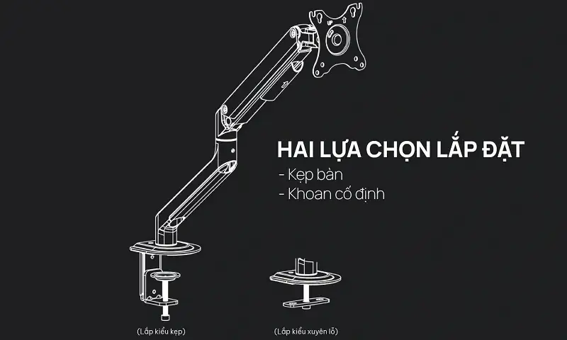 Giá Đỡ 2 Màn Hình Human Motion T6 Pro DUAL (17- 32 inch) Màu Đen Xám 11 giá đỡ màn hình Human Motion T6 Pro - Dual với 2 lựa chọn lắp đặt