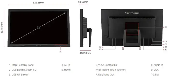 Màn hình cảm ứng hồng ngoại ViewSonic TD2223-2 (21.5 inch - VA - FHD - 75Hz - 6.5ms) 9 Màn Hình Cảm Ứng Hồng Ngoại ViewSonic TD2223-2